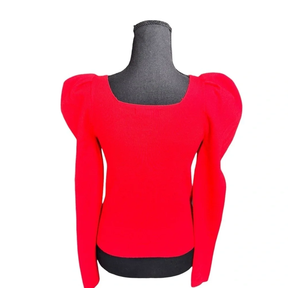 Banana Republic Red Puff Sleeve Square Neck Knit Top XS Valentine’s Romantic N54